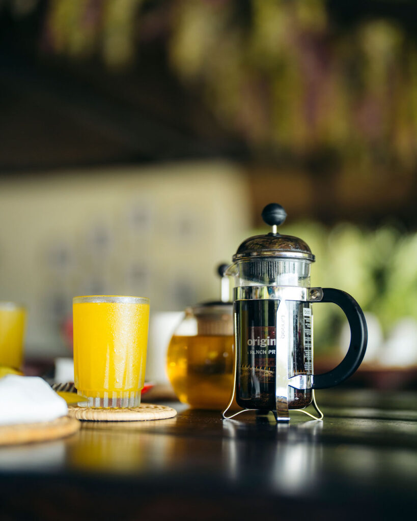 French Press Coffee at Aurora Lodge on Ile aux Nattes