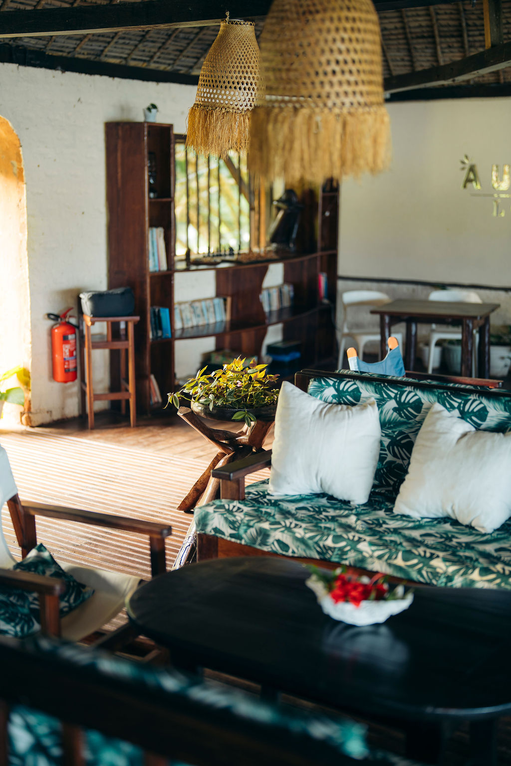 The lounge area with soft furniture at Aurora Bar & Resto on Ile aux Nattes
