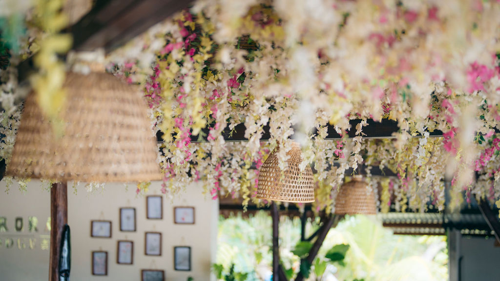 The flower decorations at Aurora Bar & Resto